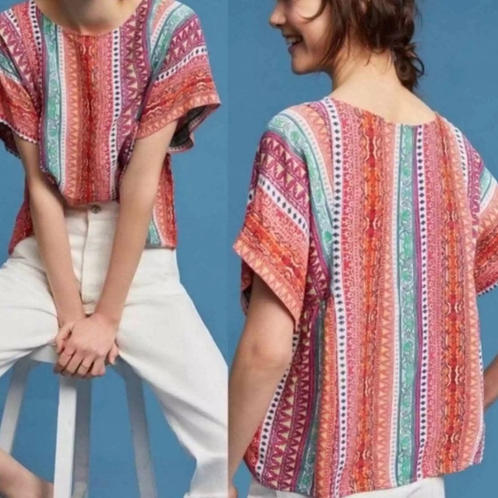 Anthropologie Maeve Milla Aztec Print Multicolored Blouse Size XS Boho Chic